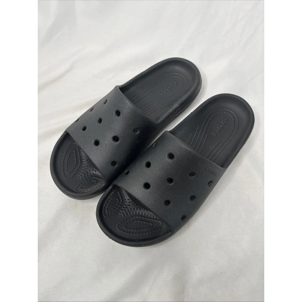 Crocs‎ Iconic Comfort Classic Slides Slip On Black Unisex Men's 8 Women's 10